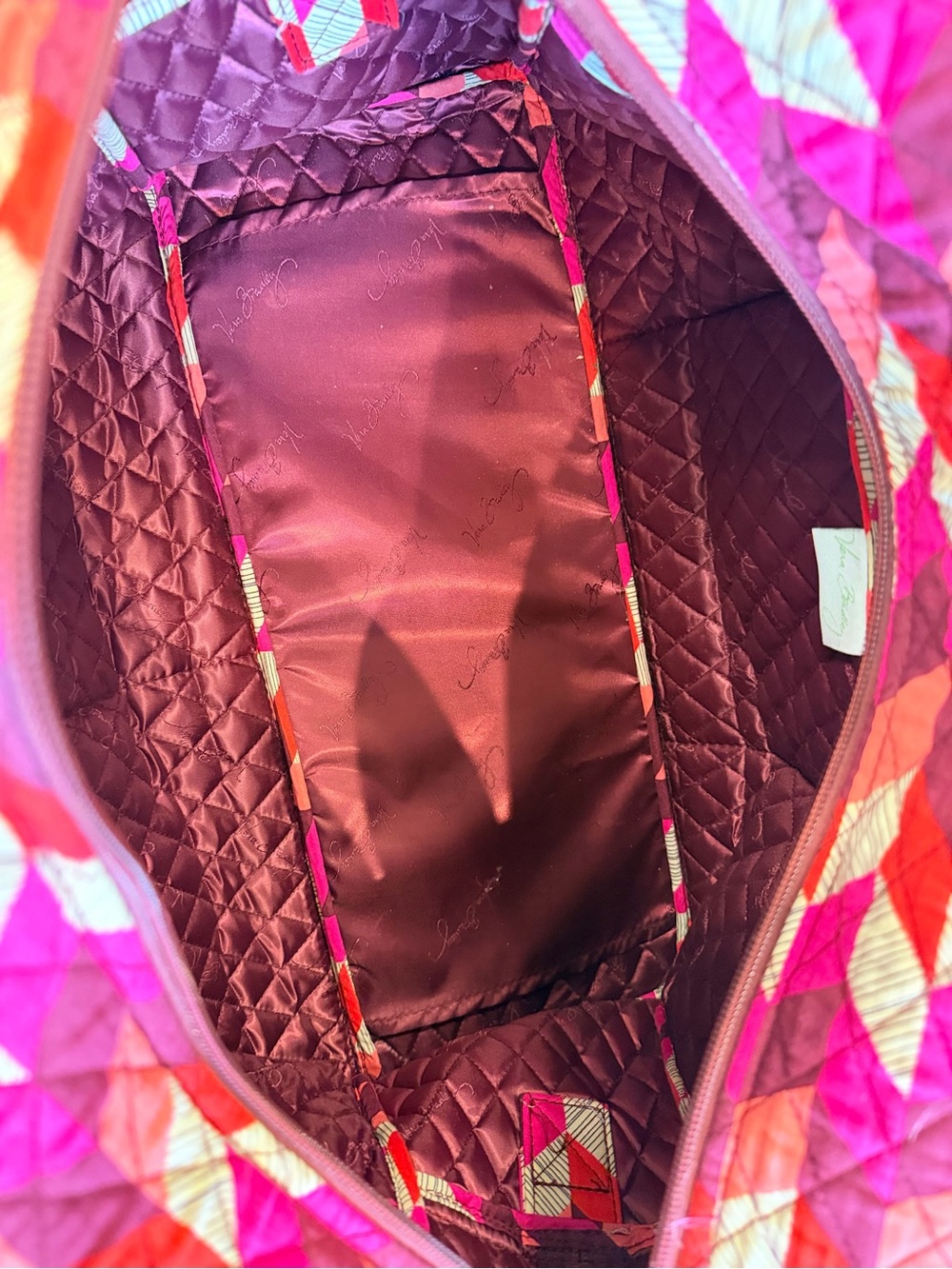 Vera Bradley Pink, Red & Cream Quilted Weekender (Bohemian Chevron) - Picture 8 of 9